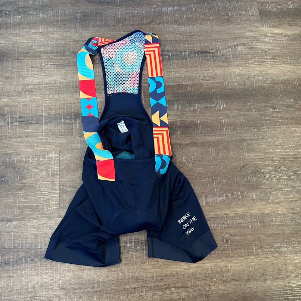 INBIKE Women's Cycling Bib Shorts Navy Blue Padded Geometric Straps Size Medium